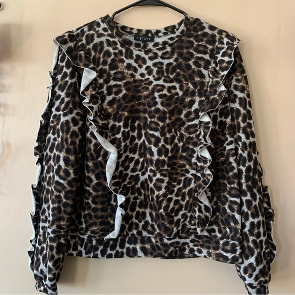 1. State Leopard Print Ruffle Sweatshirt - Picture 3 of 14